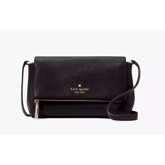 New Kate Spade Leila Mini Zip Crossbody Pebble Leather Black - Picture 1 of 6